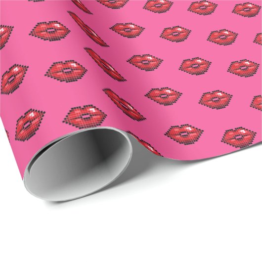 Fun Red Lips Valentine's Day Pixel Art Pattern Cadeaupapier (Rol Hoek)