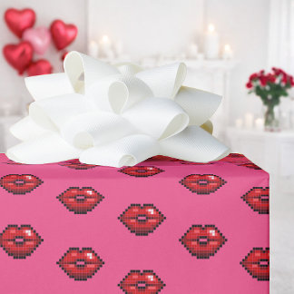 Fun Red Lips Valentine's Day Pixel Art Pattern Cadeaupapier