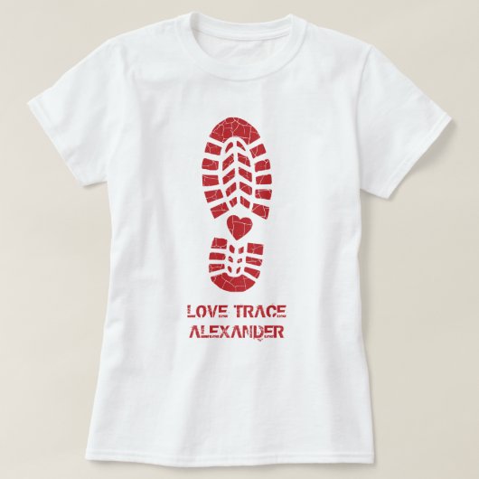 Fun Red Love Boot Print & Heart Name Persoonlijk T-shirt (Design voorkant)
