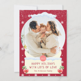 Fun Red Merry Wereldbol Snow-fotokaart Kaart