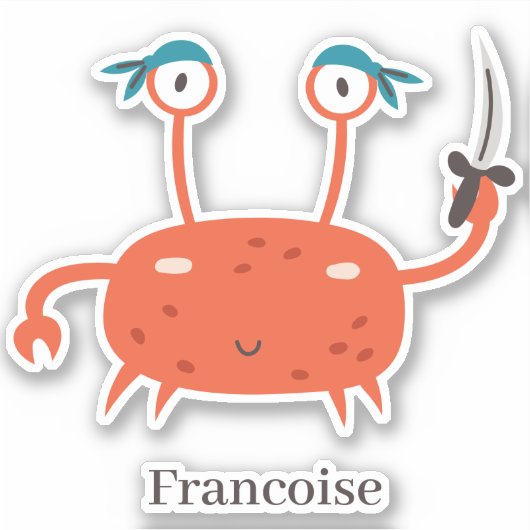 Fun red pirate crab sword bandana personaliseert sticker (Voorkant)