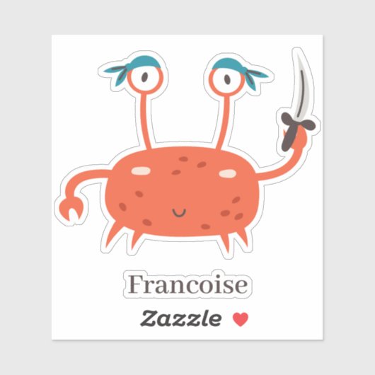 Fun red pirate crab sword bandana personaliseert sticker (Vel)