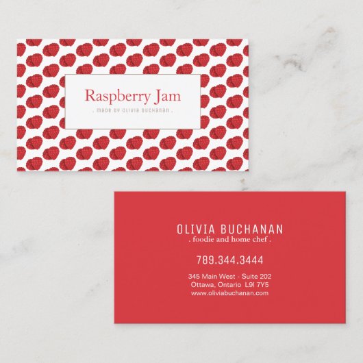 Fun Red Realistic Raspberry Pattern Visitekaartje (Voorkant / Achterkant)
