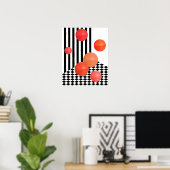 Fun Red Round Collage Black & White Stripes Poster (Thuiskantoor)