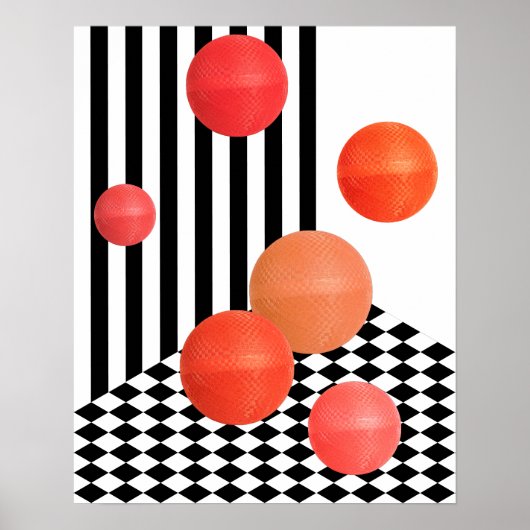 Fun Red Round Collage Black & White Stripes Poster (Voorkant)