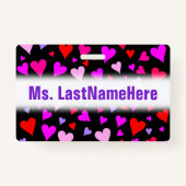 Fun Red, Roze, Paars en Magenta Hearts Patroon Badge (Achterkant)