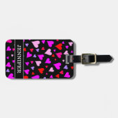 Fun Red, Roze, Paars en Magenta Hearts Patroon Bagagelabel (Voorkant horizontaal)