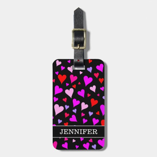 Fun Red, Roze, Paars en Magenta Hearts Patroon Bagagelabel (Voorkant verticaal)