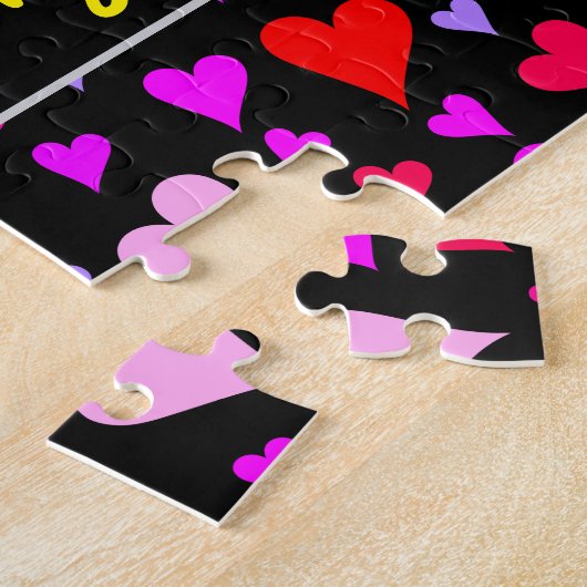 Fun Red, Roze, Paars en Magenta Hearts Patroon Legpuzzel (Zijkant)