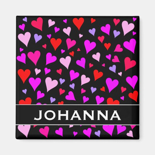 Fun Red, Roze, Paars en Magenta Hearts Patroon Magneet (Voorkant)