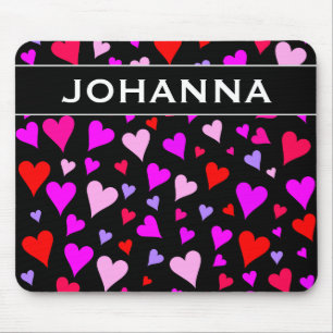 Fun Red, Roze, Paars en Magenta Hearts Patroon Muismat