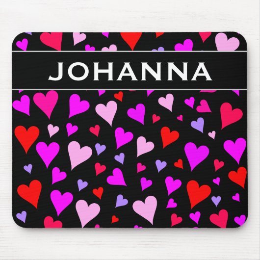 Fun Red, Roze, Paars en Magenta Hearts Patroon Muismat (Voorkant)
