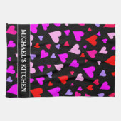 Fun Red, Roze, Paars en Magenta Hearts Patroon Theedoek (Horizontaal)