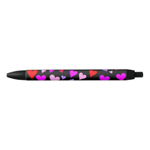Fun Red, Roze, Paarse & Magenta Hearts Patroonpen Zwarte Inkt Pen