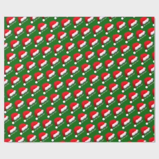 Fun Red Santa Claus Pet HOHOHO over groen Cadeaupapier (Vlak)