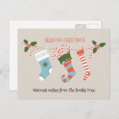 Fun Red Script Green Stockings Candy Cane Floral Briefkaart (Voorkant / Achterkant)