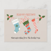Fun Red Script Green Stockings Candy Cane Floral Briefkaart (Voorkant)
