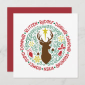 Fun Red Script Santa Reindeer Name met kerstnaam Feestdagenkaart (Voorkant / Achterkant)