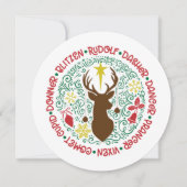 Fun Red Script Santa Reindeer Name met kerstnaam Feestdagenkaart (Voorkant)