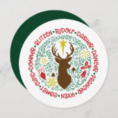 Fun Red Script Santa Reindeer Name met kerstnaam Feestdagenkaart (Voorkant / Achterkant)
