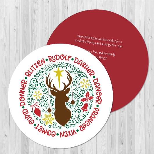 Fun Red Script Santa Reindeer Name met kerstnaam Feestdagenkaart