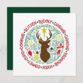 Fun Red Script Santa Reindeer Name met kerstnaam Feestdagenkaart (Voorkant / Achterkant)