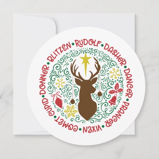 Fun Red Script Santa Reindeer Name met kerstnaam Feestdagenkaart (Voorkant)