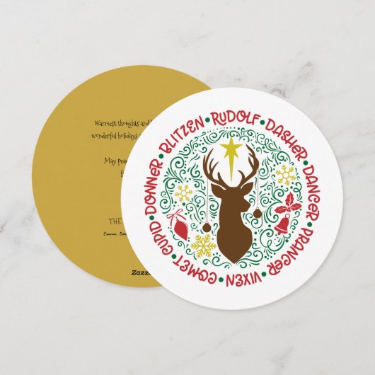 Fun Red Script Santa Reindeer Name met kerstnaam Feestdagenkaart (Voorkant / Achterkant)