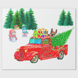 Fun Red Truck Snowmen, Dog Kerstmis Cadeaupapier