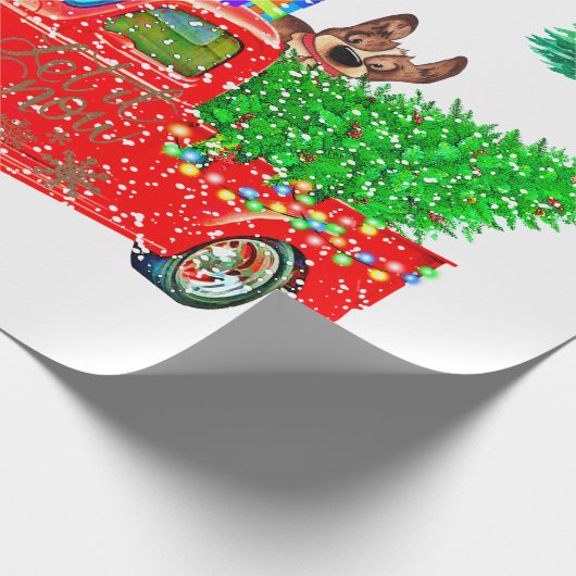 Fun Red Truck Snowmen, Dog Kerstmis Cadeaupapier (Hoek)