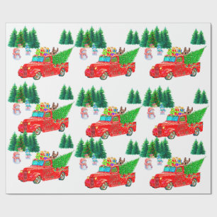 Fun Red Truck Snowmen, Dog Kerstmis Cadeaupapier