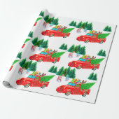 Fun Red Truck Snowmen, Dog Kerstmis Cadeaupapier (Uitgerold)