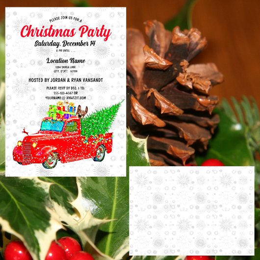 Fun Red Truck White Sneeuwboom Lights Xmas Kaart