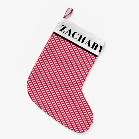 Fun Red White Candy Cane Stripe Pattern Kleine Kerstsok (Voorkant (Hangend))