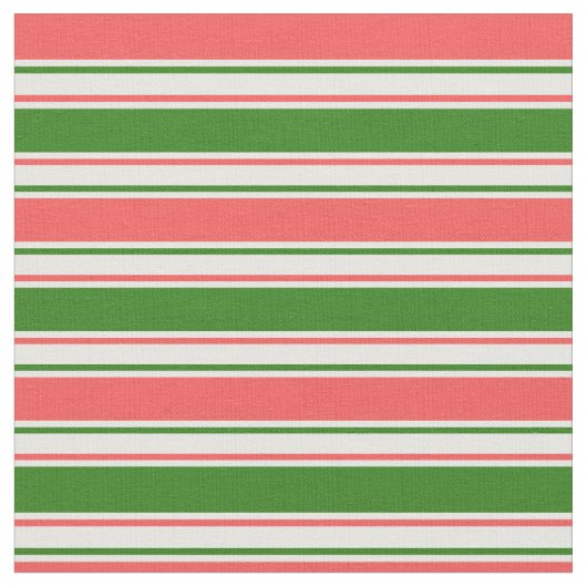Fun Red, White, Green Kerstgeïnspireerd Pattern Stof (Close Up)