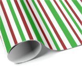 Fun Red, White, Green-kerstgeïnspireerde lijnen Cadeaupapier (Rol Hoek)