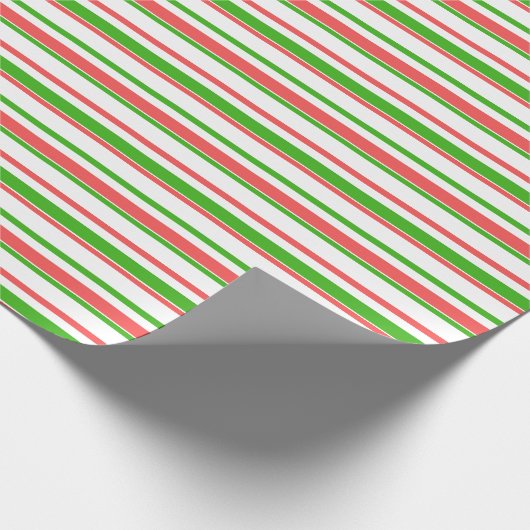 Fun Red, White, Green Lined/Striped Pattern Cadeaupapier (Hoek)