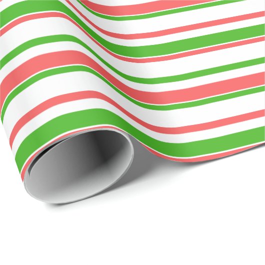 Fun Red, White, Green Lined/Striped Pattern Cadeaupapier (Rol Hoek)
