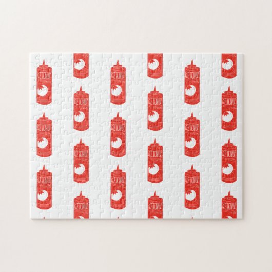 Fun Red White Ketchup Sauce Patroon Legpuzzel (Horizontaal)
