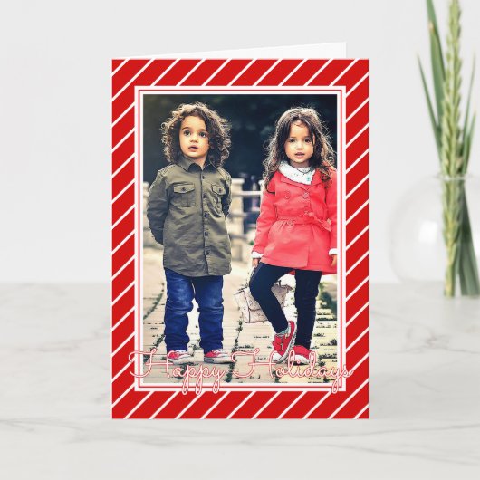 Fun Red White Peppermint Candy Cane Stripe Holiday Kaart (Voorkant)