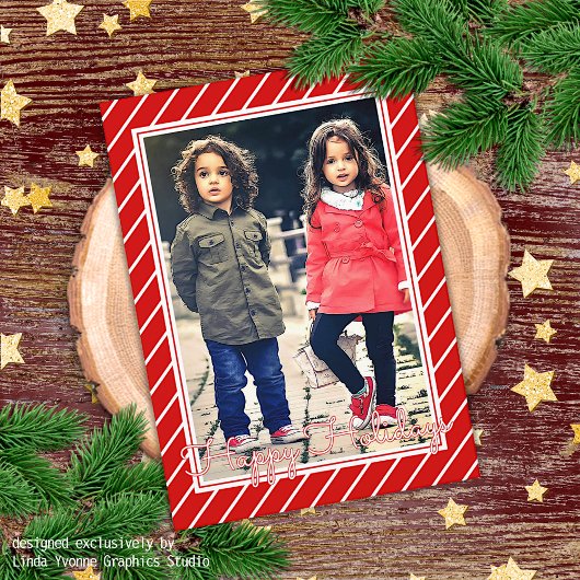 Fun Red White Peppermint Candy Cane Stripe Holiday Kaart