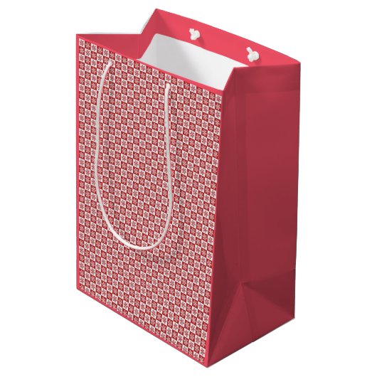 Fun Red & White Snowflake Pattern Kerstmis Medium Cadeauzakje (Achterkant Gekanteld)