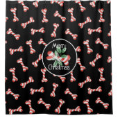 Fun Red & White Striped Dog Bone-kerstpatroon Douchegordijn (Voorkant)