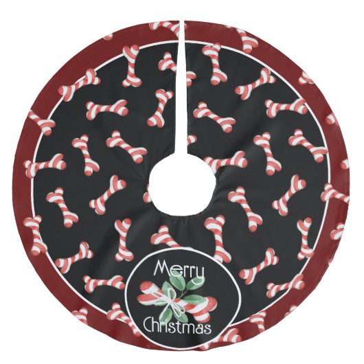 Fun Red & White Striped Dog Bone-kerstpatroon Kerstboom Rok (Voorkant)