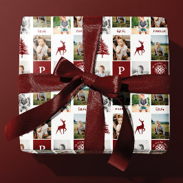 Fun Red Woodland Custom Photo Collage Monogram Cadeaupapier