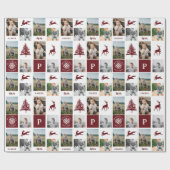 Fun Red Woodland Custom Photo Collage Monogram Cadeaupapier (Vlak)