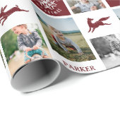 Fun Red Woodland Custom Photo Collage Monogram Cadeaupapier (Rol Hoek)