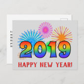Fun, regenboogkleuren 2019 + "GEWELDIG NIEUW JAAR! Briefkaart (Voorkant / Achterkant)