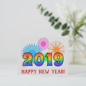 Fun, regenboogkleuren 2019 + "GEWELDIG NIEUW JAAR! Briefkaart (Staand voorkant)
