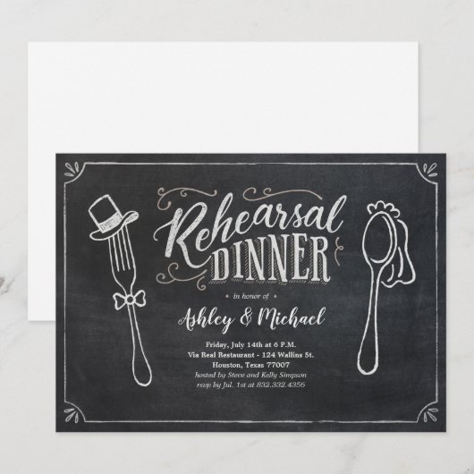 Fun Rehearsal Dinner Invitations - Chalkboard Kaart (Voorkant / Achterkant)